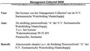SWM heeft SRD 130 miljoen schuld bij Pensioenfonds