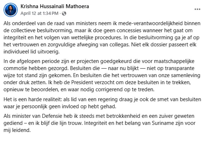 Somohardjo schaart zich achter uitspraak Mathoera; vertrouwen van de samenleving onder druk: