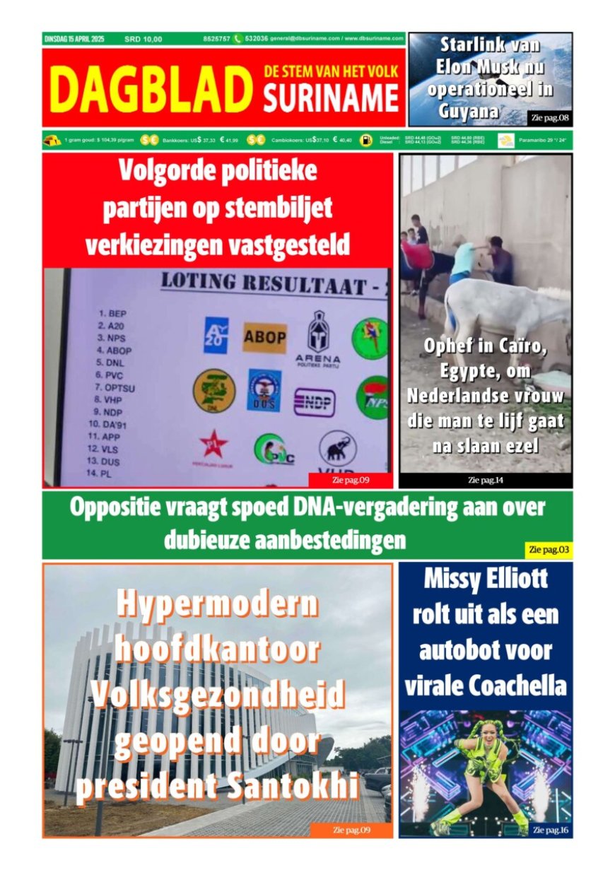 Dagblad Suriname, dinsdag 15 april 2025
