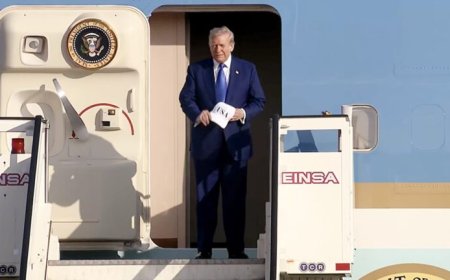 Trump geland op Schiphol, onderweg in ‘The Beast’ naar diner met Nederlandse koning