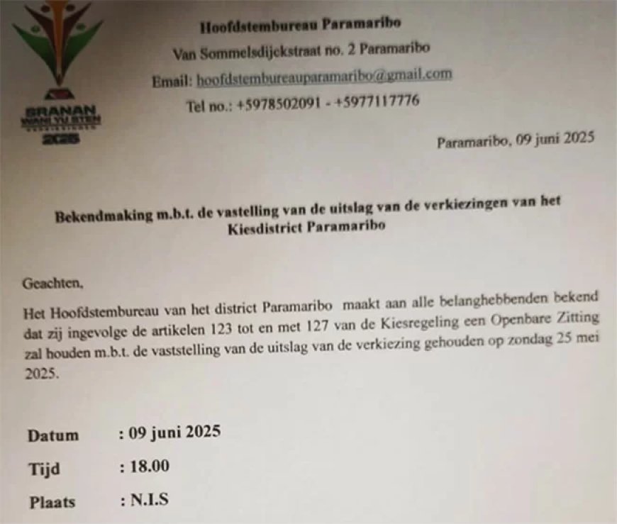 Hoofdstembureau Paramaribo houdt vanavond zitting; niks aan de hand