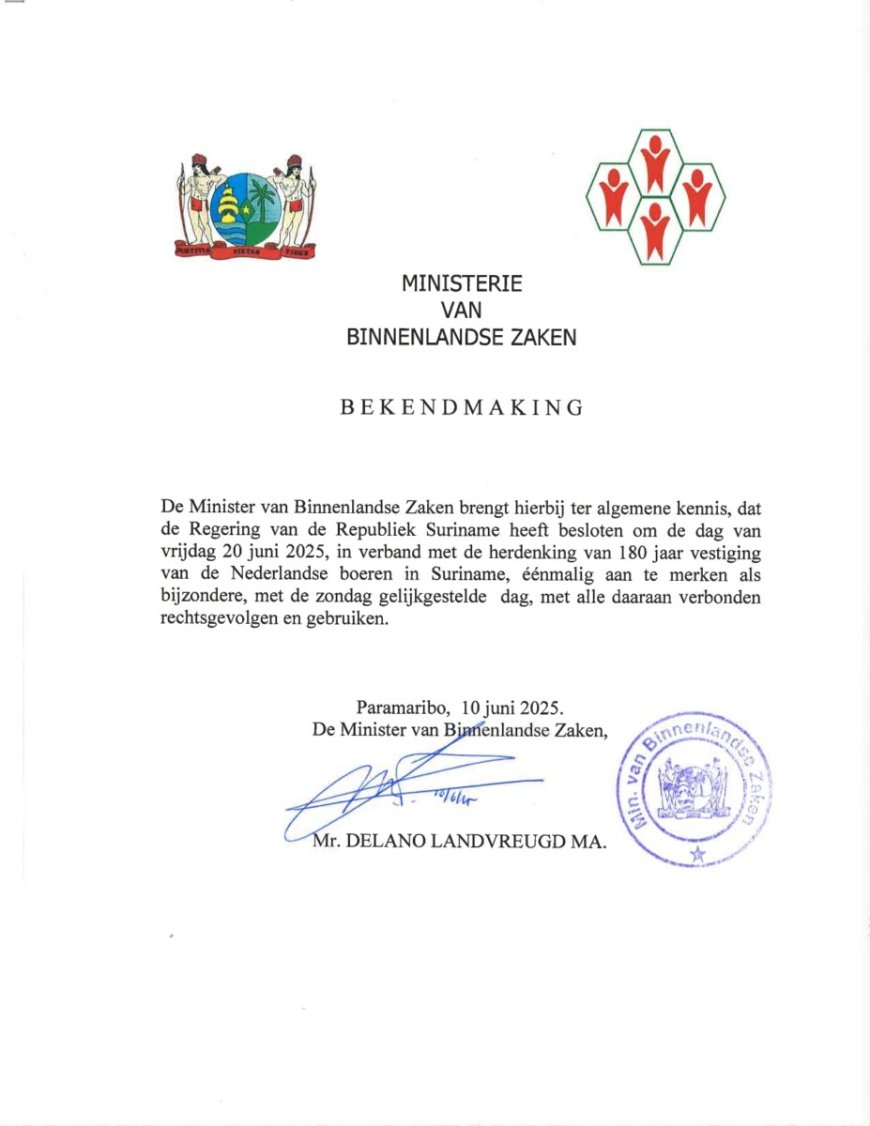 Surinaamse regering erkent historische dag