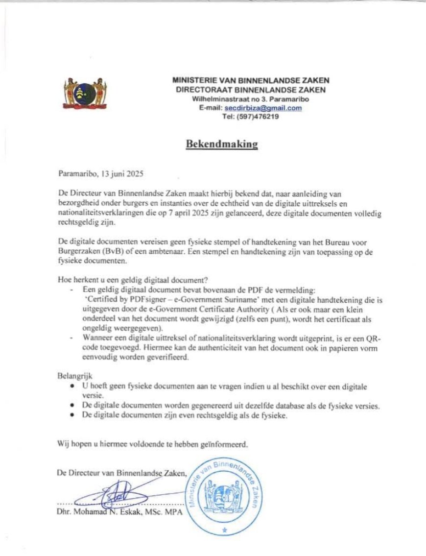Digitale documenten Suriname volledig rechtsgeldig