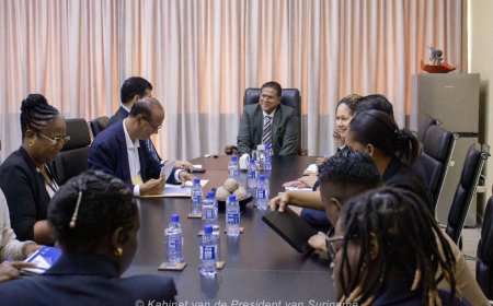 President Santokhi en DNA-voorzitter Adhin overleggen over vlotte machtsoverdracht