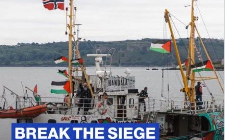 De Handala, een civiel schip georganiseerd door de Freedom Flotilla Coalition (FFC), staat kl