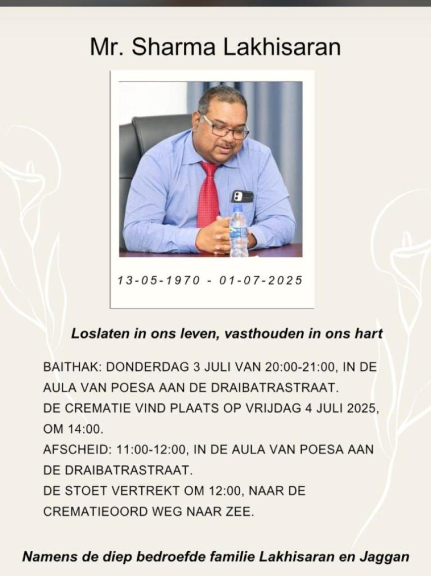 Juspol-directeur Sharma Lakhisaran gisteravond overleden