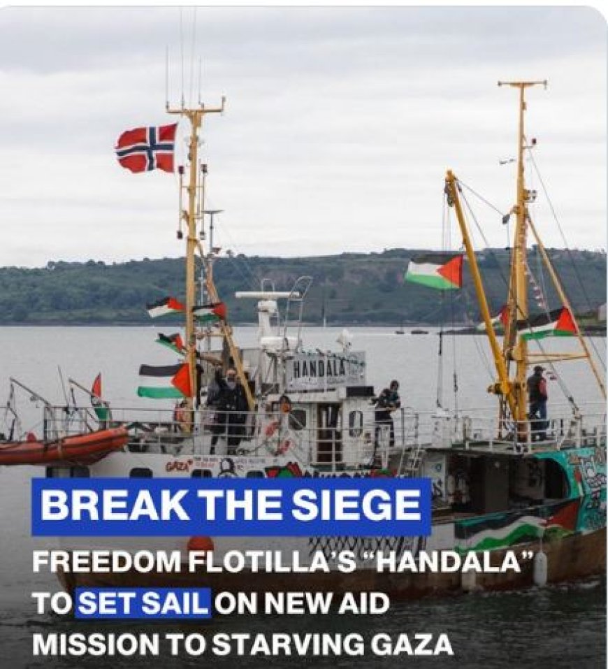 De Handala, een civiel schip georganiseerd door de Freedom Flotilla Coalition (FFC), staat kl