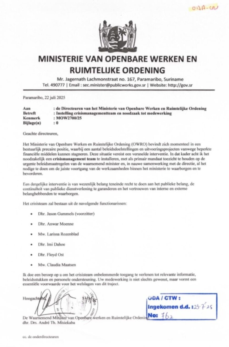 Ministerie stelt crisisteam in vanwege precaire situatie