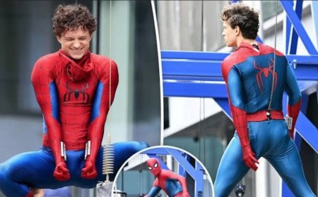 Tom Holland probeert nieuwe Spider-Man-pak uit 