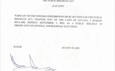 Guyana roept maandag 1 september uit tot nationale vrije dag