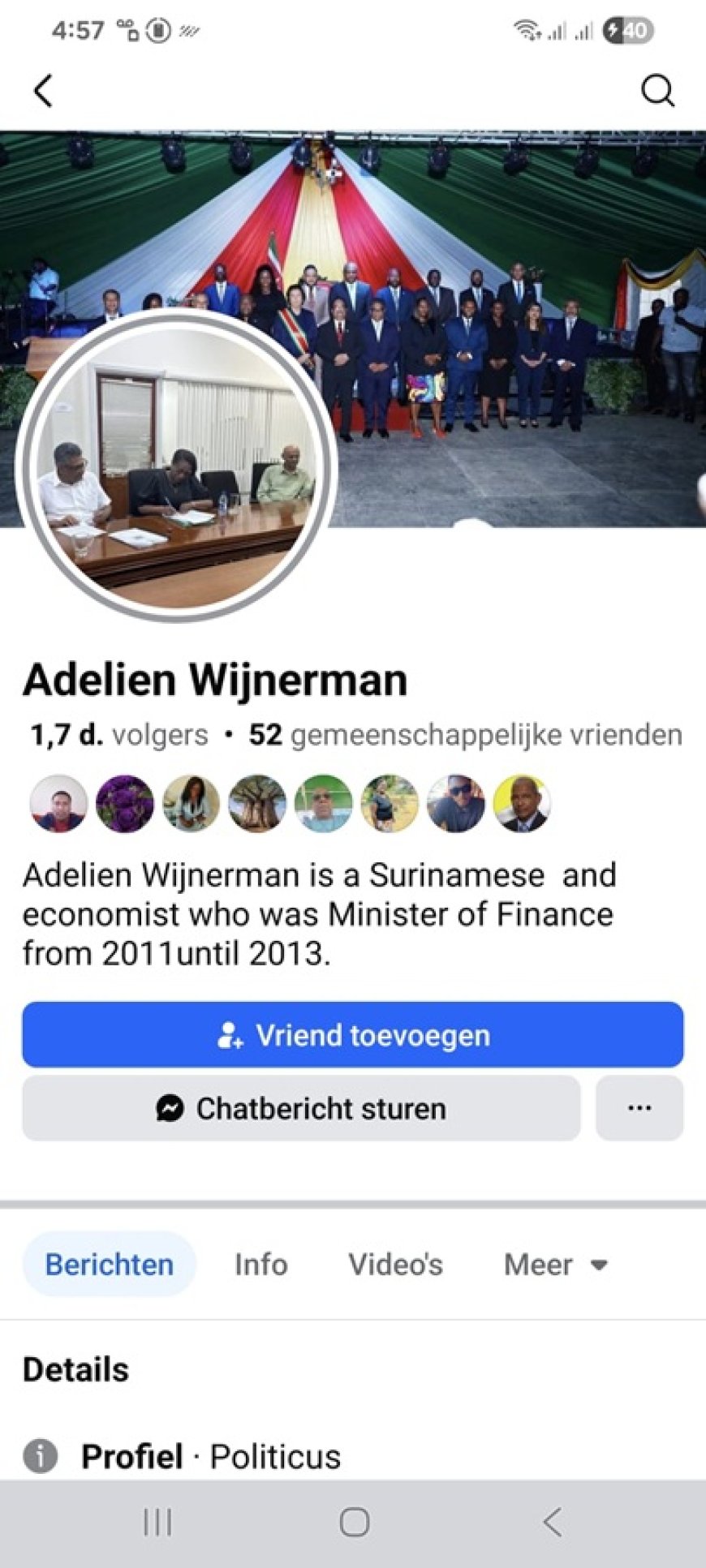 Financiën en Planning waarschuwt voor fake Facebookaccount minister Adelien Wijnerman