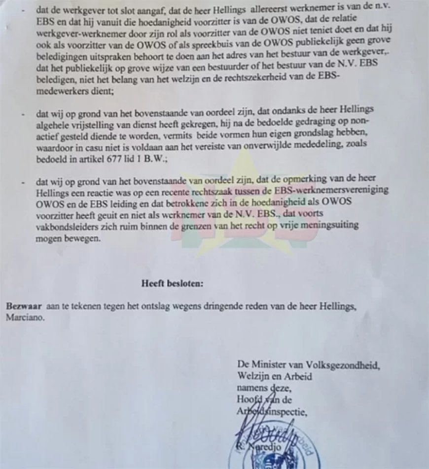 Arbeidsinspectie tekent bezwaar aan tegen ontslag OWOS-voorzitter Hellings