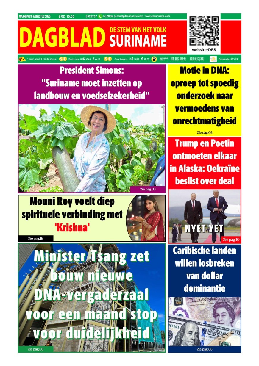 Dagblad Suriname, maandag 18 augustus 2025