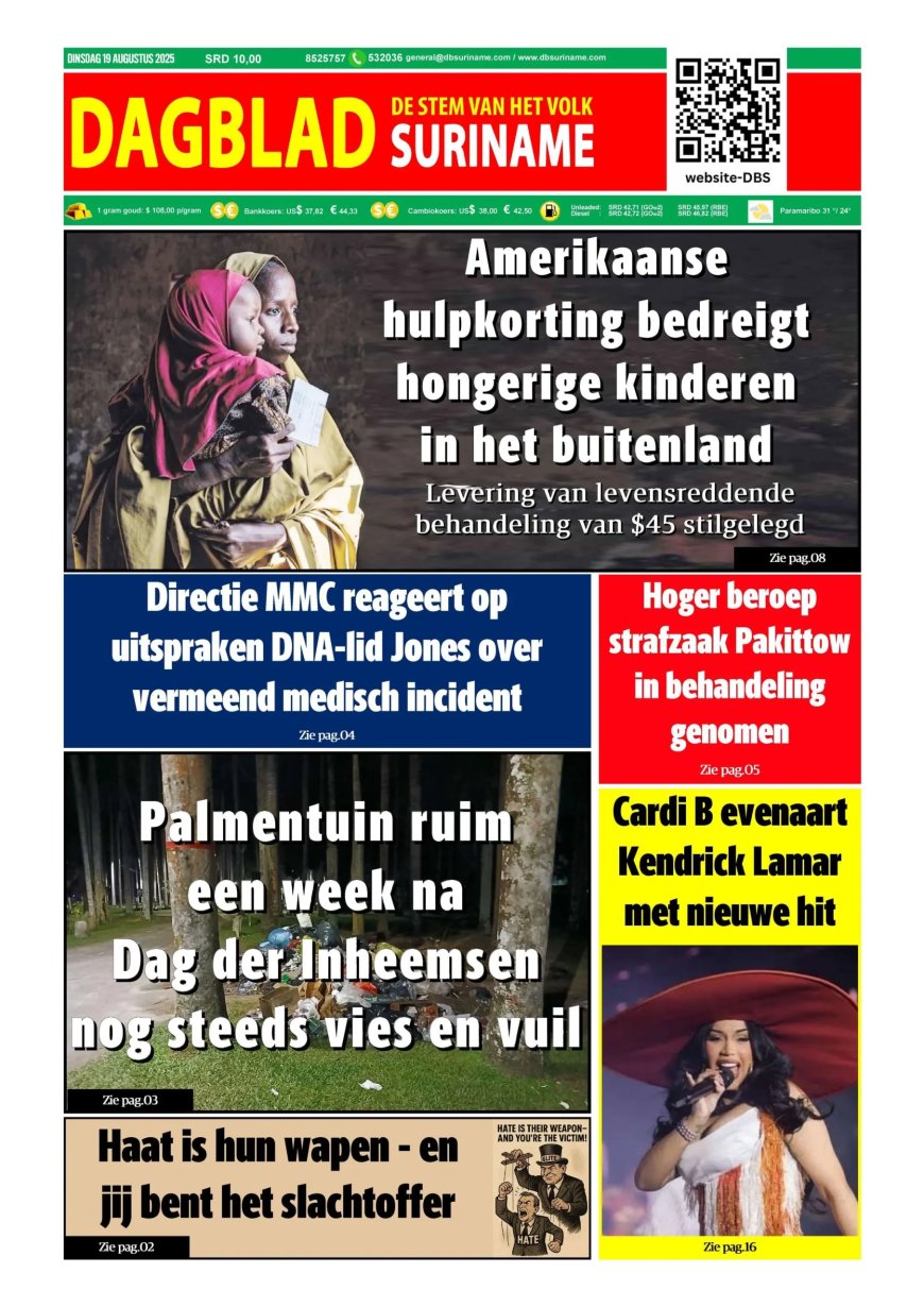 Dagblad Suriname, dinsdag 19 augustus 2025