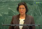 President Jennifer Geerlings-Simons voert woord in de VN