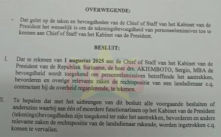 Simons geeft Akiemboto tekeningsbevoegdheid personeels missives