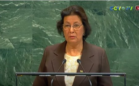 President Jennifer Geerlings-Simons voert woord in de VN