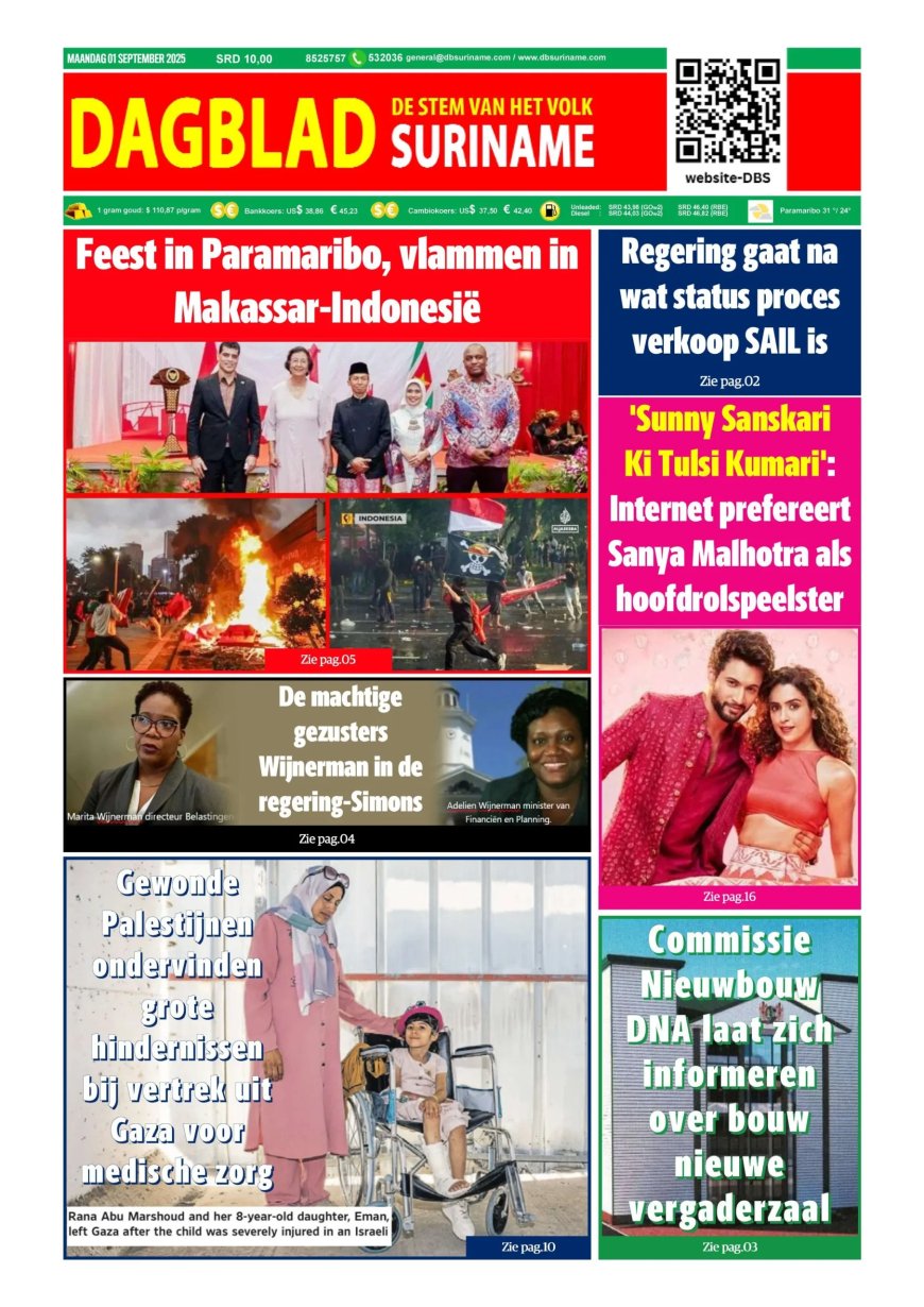 Dagblad Suriname, maandag 1 september 2025