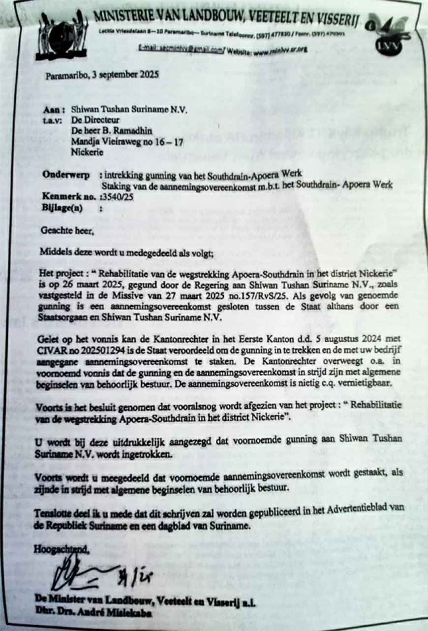 Overheid geeft uitvoering aan vonnis project Southdrain-Apoera