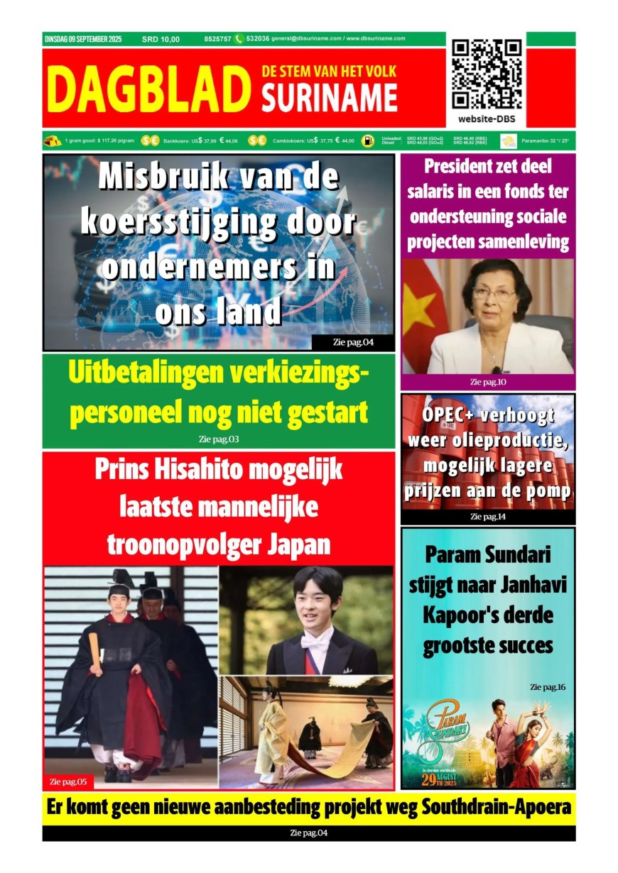 Dagblad Suriname, dinsdag 9 september 2025
