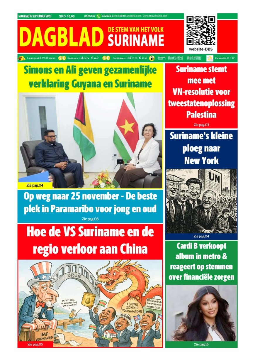 Dagblad Suriname, maandag 15 september 2025