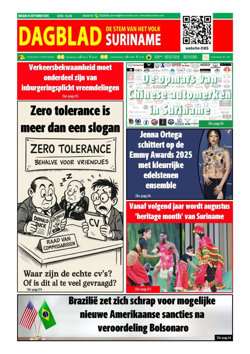 Dagblad Suriname, dinsdag 16 september 2025