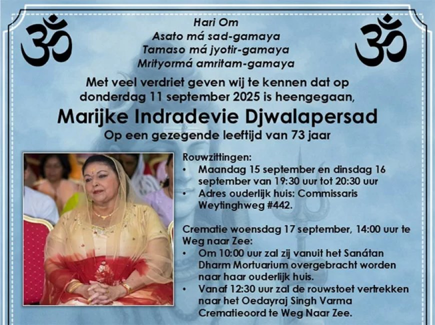 In herinnering aan Marijke Indradebie Djwalapersad