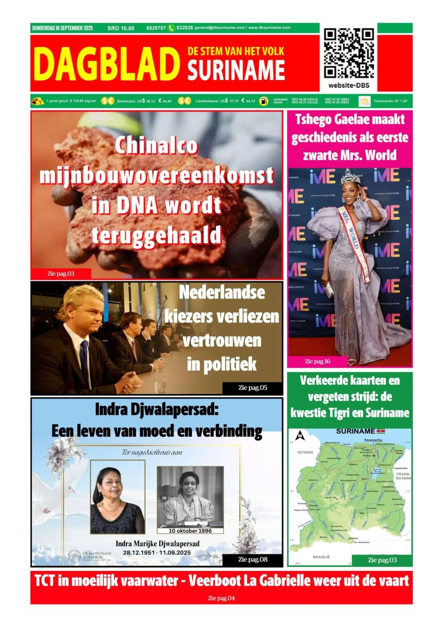 Dagblad Suriname, donderdag 18 september 2025