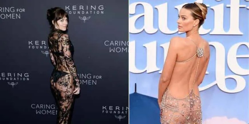 Margot Robbie en Dakota Johnson vieren de terugkeer van de (zichtbare) string