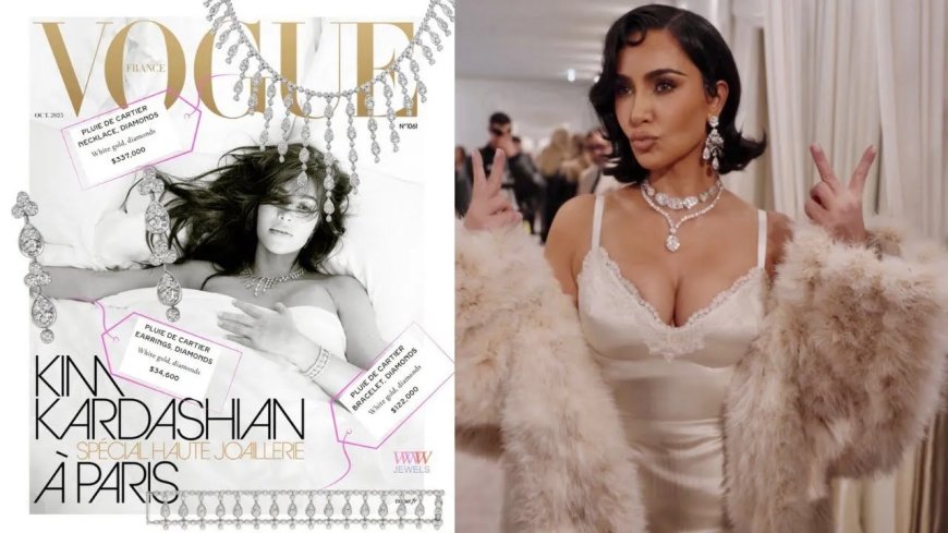Kim Kardashian schittert op Franse Vogue-cover met Cartier diamanten