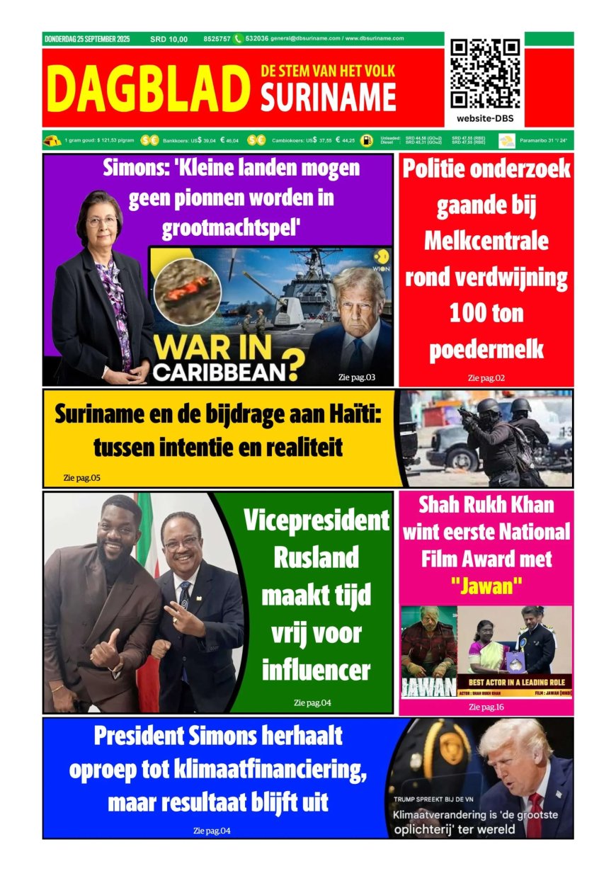 Dagblad Suriname, donderdag 25 september 2025