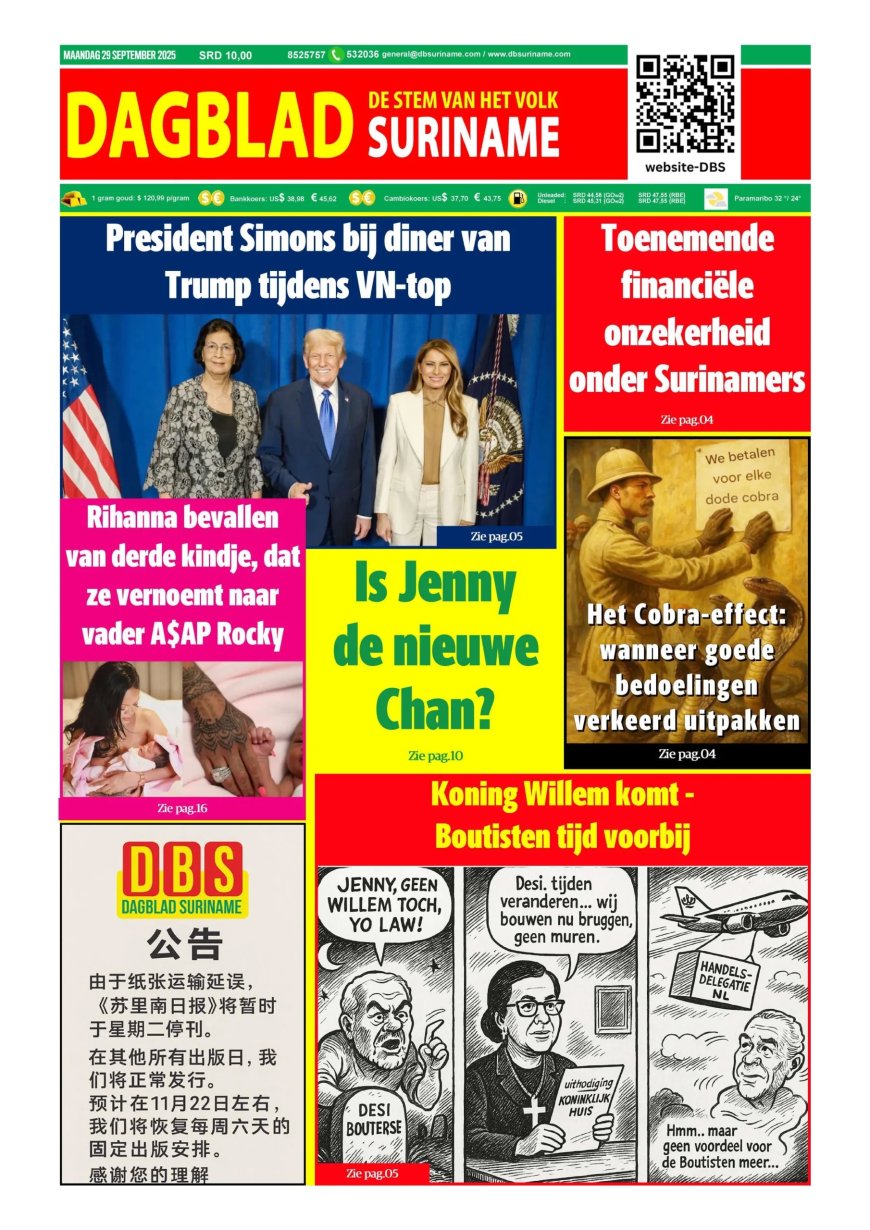 Dagblad Suriname, maandag 29 september 2025