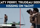 Katy Perry gefotografeerd terwijl ze Justin Trudeau kust