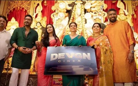 Ajay Devgn en Kajol lanceren Devgn Cinex tijdens Durga Puja-viering