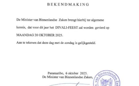 Ministerie van Binnenlandse Zaken: Divali op maandag 20 oktober 2025