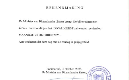 Ministerie van Binnenlandse Zaken: Divali op maandag 20 oktober