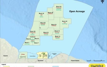 Chevron zet olieboorplatform in voor de kust van Nickerie