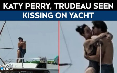Katy Perry gefotografeerd terwijl ze Justin Trudeau kust