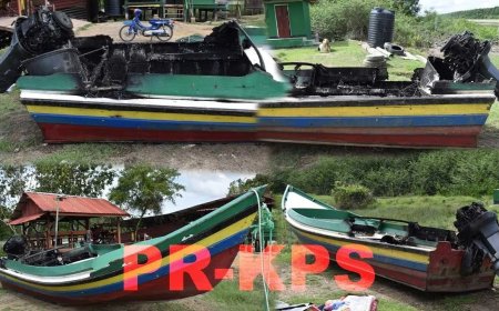 Houten boot vliegt in brand op Corantijnrivier – Twee opvarenden lopen brandwonden op