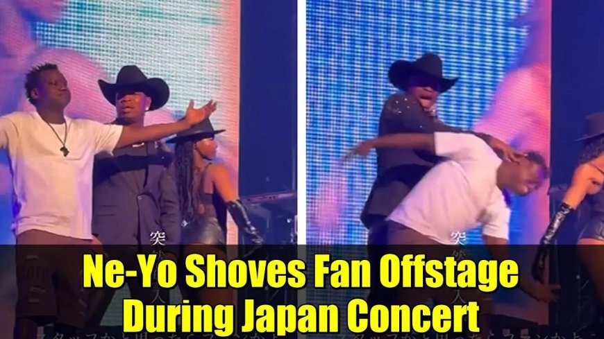 Ne-Yo duwt fan van het podium tijdens concert in Japan