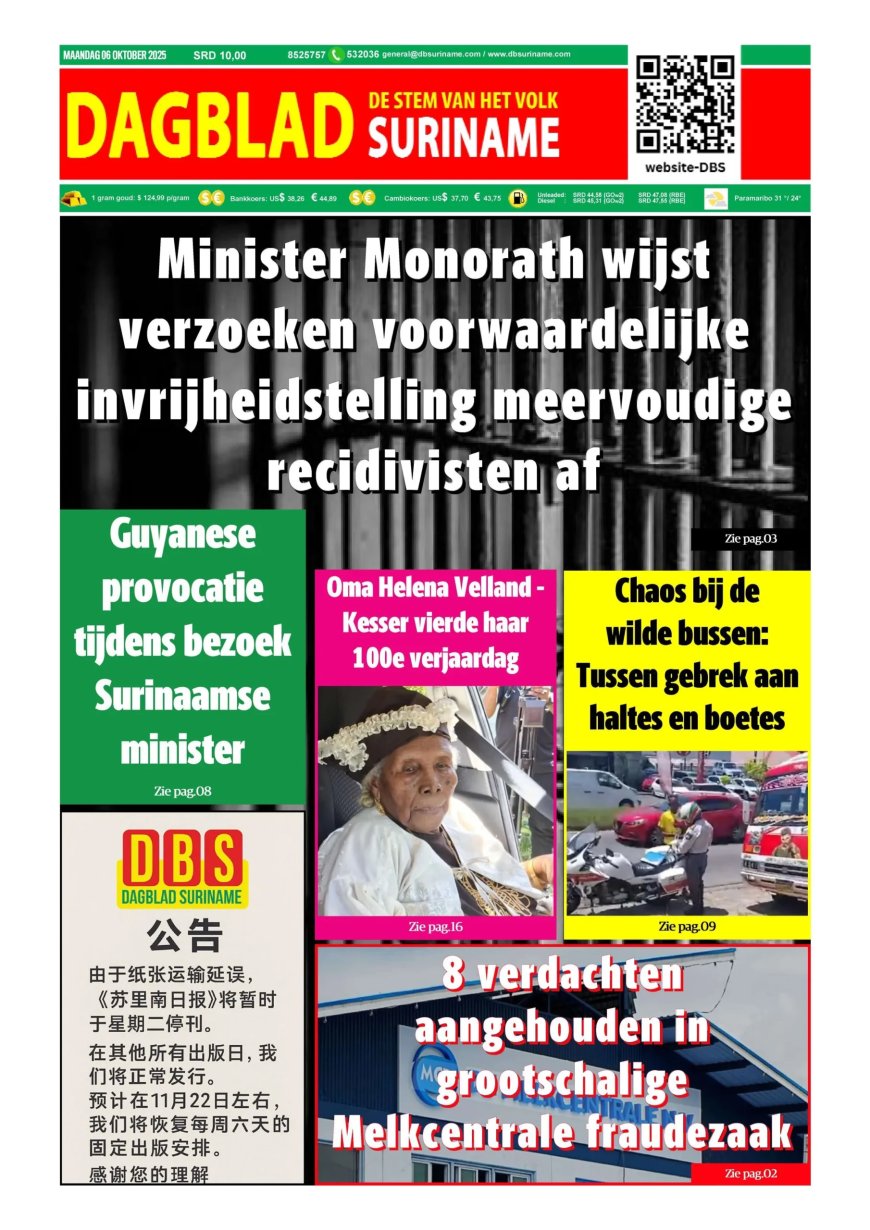 Dagblad Suriname, maandag 6 oktober 2025