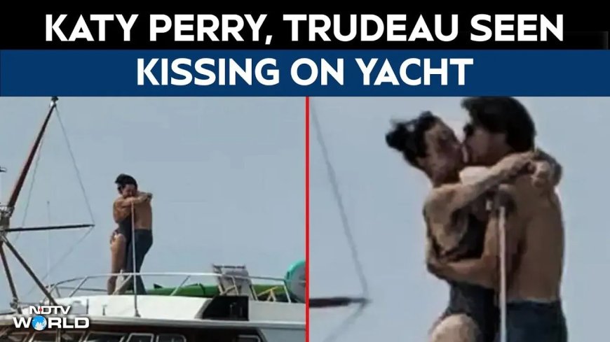 Katy Perry gefotografeerd terwijl ze Justin Trudeau kust