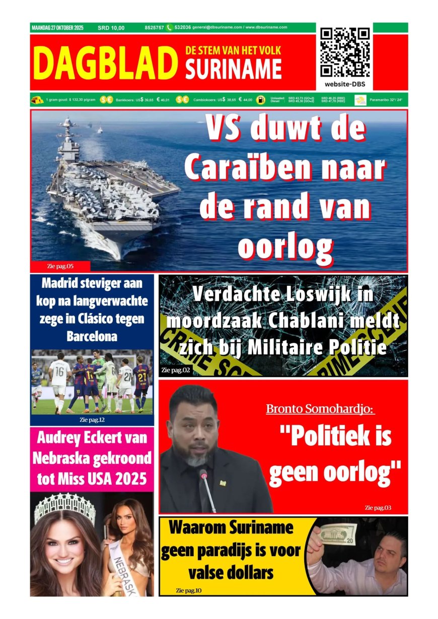 Dagblad Suriname, maandag 27 oktober 2025