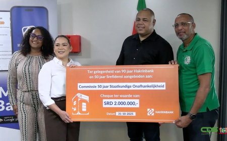Hakrinbank schenkt SRD 2 miljoen voor 50 jaar Srefidensi