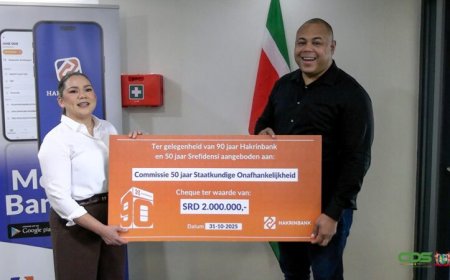 Hakrinbank schenkt SRD 2 miljoen voor viering 50 jaar Srefidensi