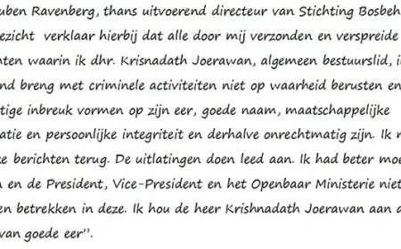 Ravenberg geeft gehoor aan rechterlijk vonnis in zaak Joerawan