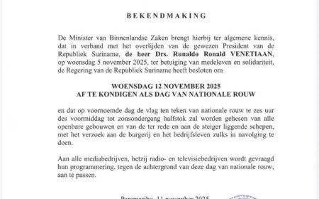 Morgen dag van nationale rouw voor oud-president Ronald Venetiaan