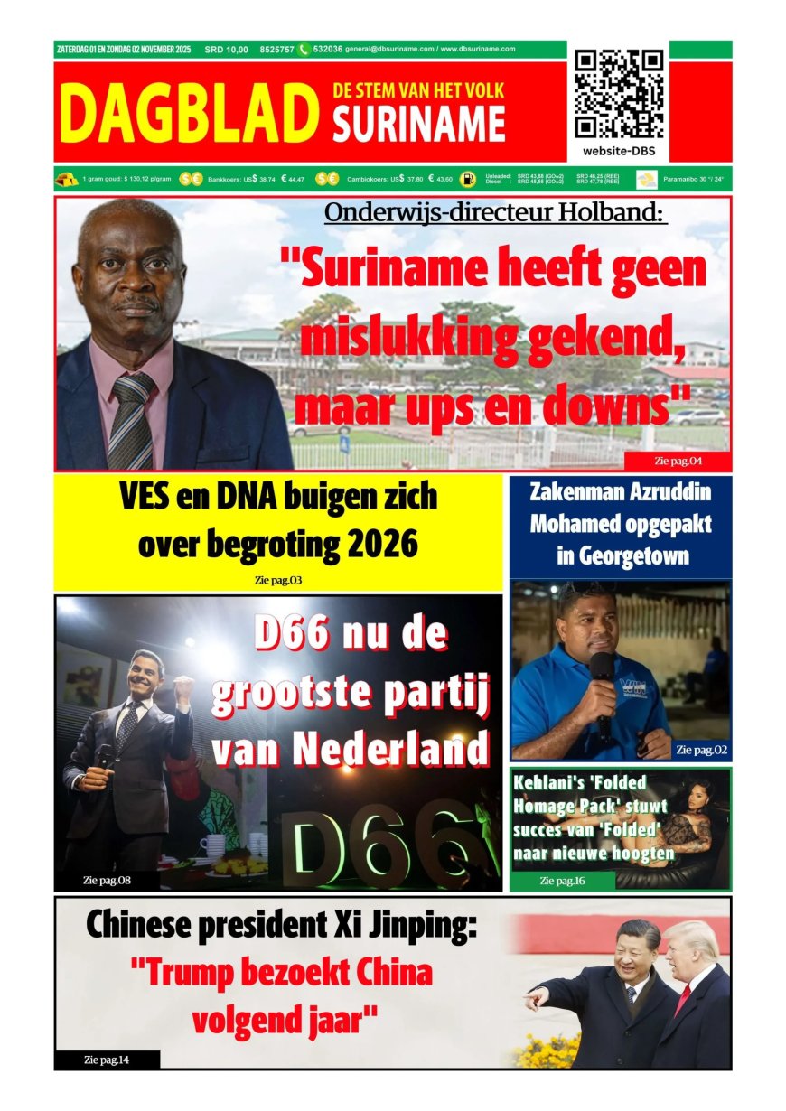 Dagblad Suriname, zaterdag 1 november 2025