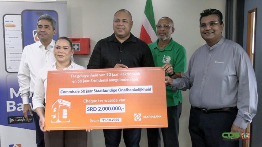 Jarige Hakrinbank draagt SRD 2 miljoen bij voor viering 50 jaar Srefidensi