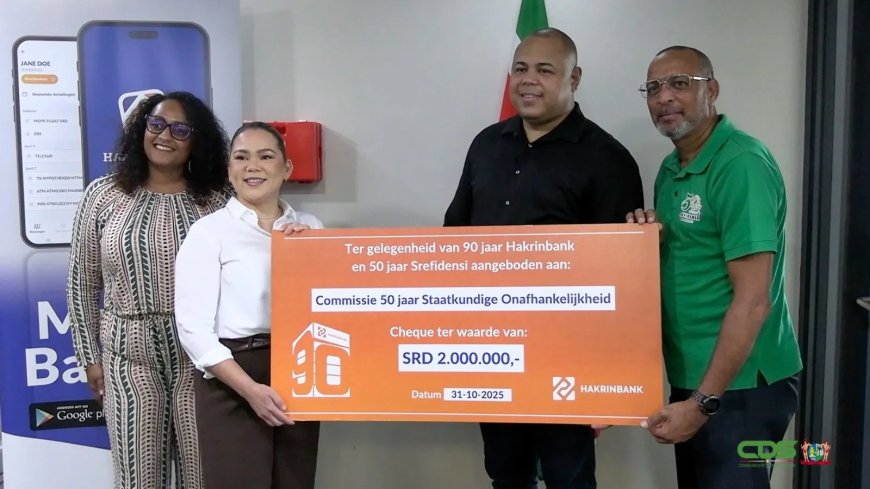 Hakrinbank schenkt SRD 2 miljoen voor 50 jaar Srefidensi